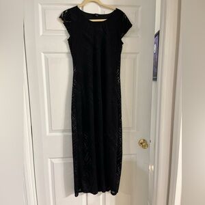 Tribal long length solid geometric overlay black‎ knit dress women’s size small